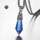 Silver leaf pendant blue cz stainless steel necklace soft gothic 