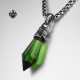 Silver leaf pendant green cz stainless steel necklace soft gothic 