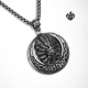 Silver Red Indian skull feathers round pendant stainless steel necklace 