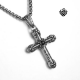 Silver cross stainless steel vintage style black onyx solid pendant necklace 