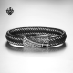 Silver black leather sword bangle stainless steel handmade bracelet 