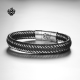 Silver black leather sword bangle stainless steel handmade bracelet 