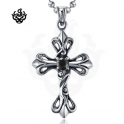 Silver stainless steel vintage style cross black swarovski crystal pendant new