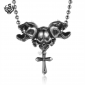 Silver cross pendant skull heads 316L stainless steel chain necklace soft gothic 