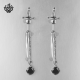 silver fencing stud stainless steel black swarovski crystal sword earrings 