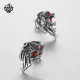silver lion stud red eyes swarovski crystal stainless steel earrings soft gothic 