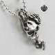 Silver stainless steel skull rose black simulated diamond gothic pendant cool