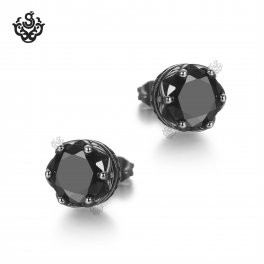 Silver earrings clear black swarovski crystal stainless steel crown stud 1.25ct 