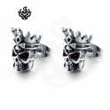 Silver stud red swarovski crystal stainless steel king skull gothic earrings new