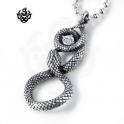 Silver stainless steel gothic snake clear simulated diamond pendant necklace