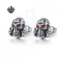 Silver stud red swarovski crystal stainless steel skull gothic earrings