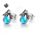 Silver stud sky blue cz ball dragon claw earrings soft gothic vintage style new