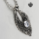 Silver wings clear simulated diamond soft gothic pendant necklace vintage style