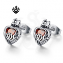 Silver stud red swarovski crystal stainless steel gothic crown heart earrings