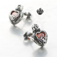 Silver stud red swarovski crystal stainless steel gothic crown heart earrings