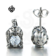 Silver stud swarovski crystal stainless steel knight helmet earrings