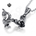 Black crystal dragon vintage style silver stainless steel pendant necklace cool