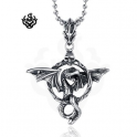 Silver dragon circle skull stainless steel vintage style pendant necklace 50cm