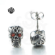 Silver studs red swarovski crystal stainless steel gothic skull earrings