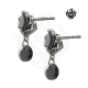 Silver studs dangle black crystals stainless steel gothic crown flower earrings
