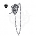Silver swarovski crystal stud stainless steel skull pirate sword single earring