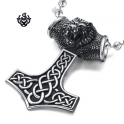 Silver Thor's Hammer pendant stainless steel lion head necklace extra large