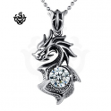 Dragon clear simulated diamond vintage style soft gothic pendant necklace