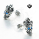 Silver studs blue swarovski crystal stainless steel king skull gothic earrings