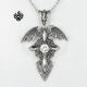 Dragon wings cross sword clear simulated diamond vintage style gothic pendant