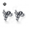 Silver studs clear swarovski crystal stainless steel goat ram earrings gothic