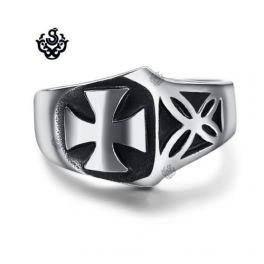 Silver ring celtic cross stainless steel stereo anaglyph band