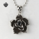 Silver rose pendant black swarovski crystal stainless steel necklace