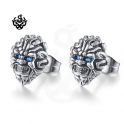 lion studs blue crystal silver stainless steel titanium soft gothic earrings