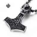 Silver Thor's Hammer pendant stainless steel goat horn necklace