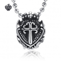 Silver celtic cross crown pendant stainless steel shield necklace small