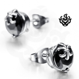 Silver earrings black swarovski crystal round stud soft gothic 1.25ct