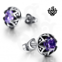 Silver earrings purple swarovski crystal stainless steel stud 0.75ct