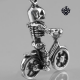 Silver kid on the bicycle skull pendant stainless steel necklace 3D small
