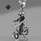 Silver kid on the bicycle skull pendant stainless steel necklace 3D small