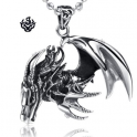 Silver dragon pendant stainless steel wing claws horns necklace soft gothic
