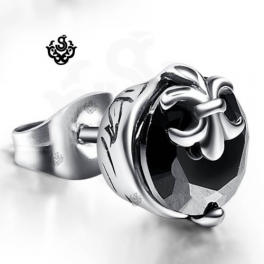 Silver stud black swarovski crystal round SINGLE earring soft gothic 1.25ct