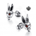 Silver earrings red swarovski crystal rabbit stud soft gothic