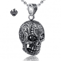 Silver skull pendant black swarovski crystal eyes stainless steel necklace