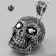 Silver skull pendant black swarovski crystal eyes stainless steel necklace