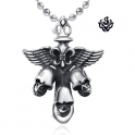 Silver celtic cross stainless steel vintage style skull sword wings pendant