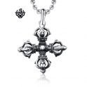 Silver cross celtic crown pendant stainless steel vintage style necklace gothic