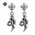 Silver earrings swarovski crystal snake spear stud soft gothic