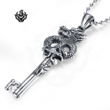 Silver dragon swarovski crystal stainless steel key pendant necklace soft gothic