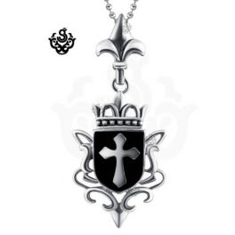 Silver cross stainless steel crown pendant necklace soft gothic big