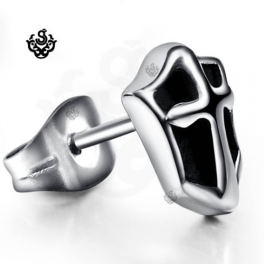 Silver cross stud black stainless steel shield SINGLE earring